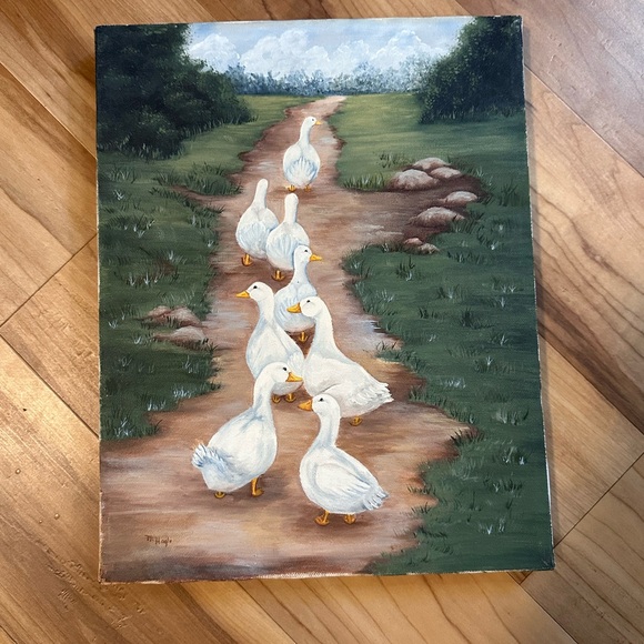 Other - Original 1987 Country Cottage Geese Painting by M Hogle Acrylic on Canvas 11x14”